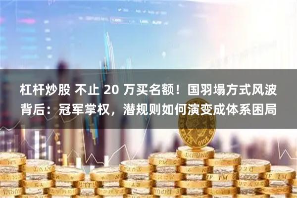杠杆炒股 不止 20 万买名额！国羽塌方式风波背后：冠军掌权，潜规则如何演变成体系困局